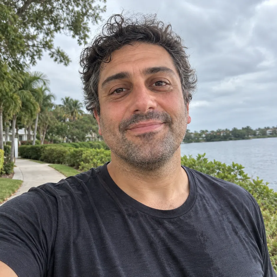AI-generated example of a future self: Jordan at his goal, grinning in a selfie outside after a morning walk.